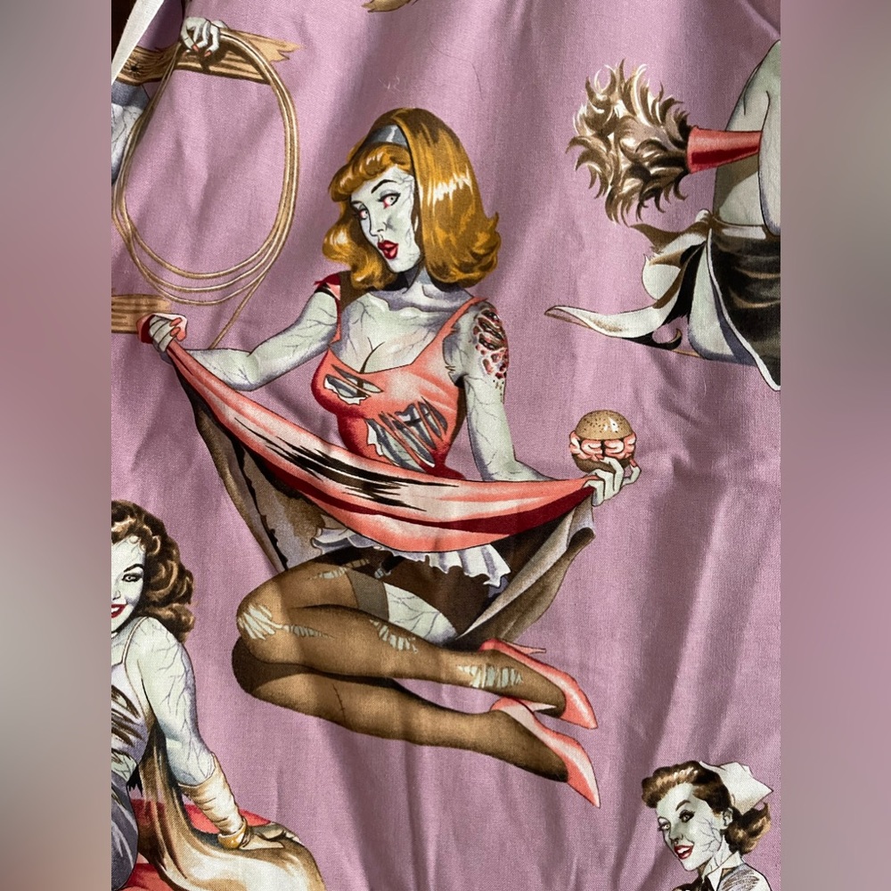 Beauties & Brains zombie pinup girl fabric by Alexander Henry